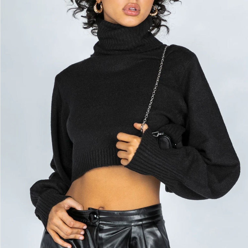 Princess Polly black cropped turtleneck sweater